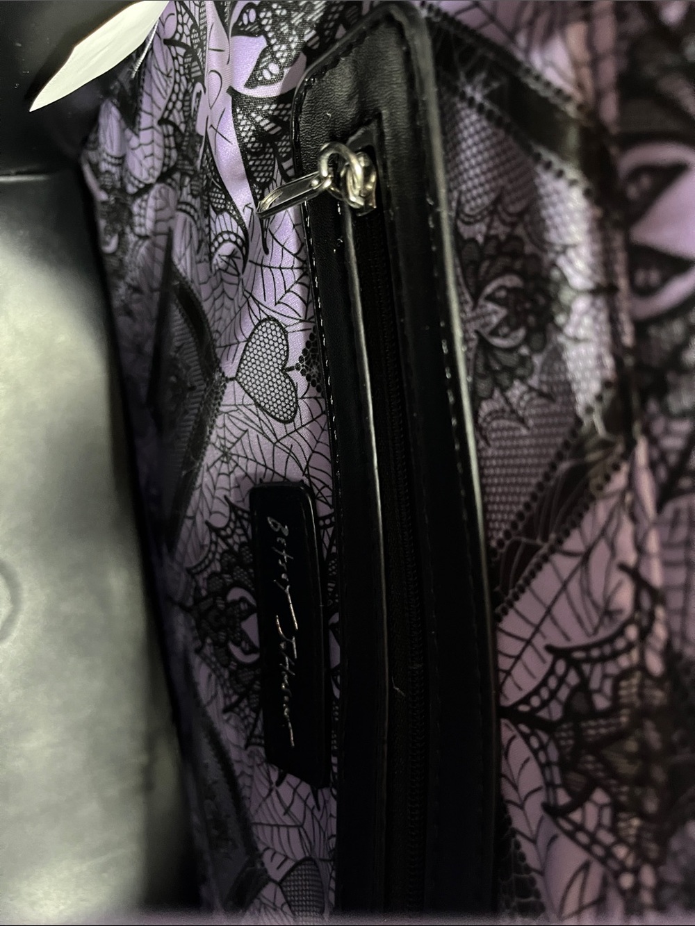 Betsey Johnson Black and Purple Haunted House Crossbody Bag with Bat Charm - Picture 14 of 16